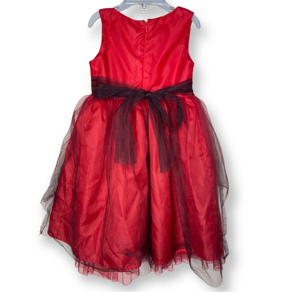 Sweet Heart Rose Girls Size 4 Red Black Sleeveless Glitter Tulle Holiday Dress - Picture 2 of 10
